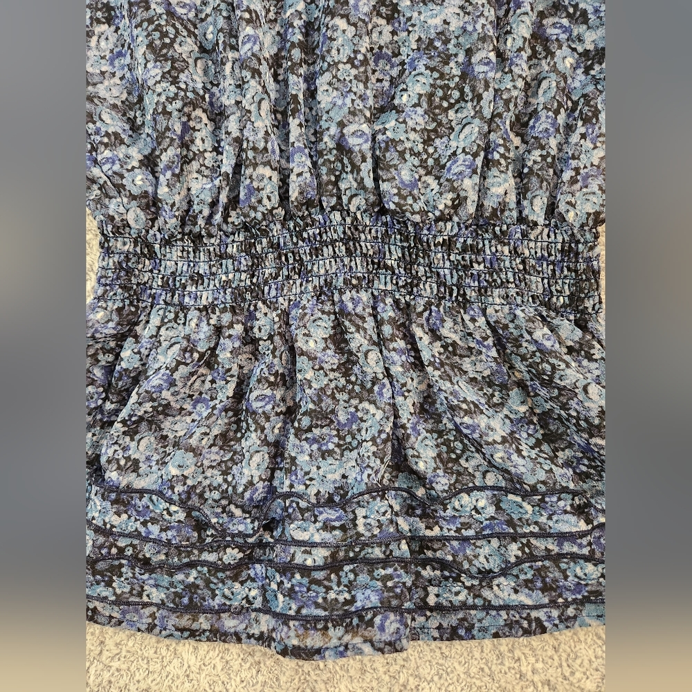 Express Blue Flower Pattern Ruffle And Smocking E… - image 6